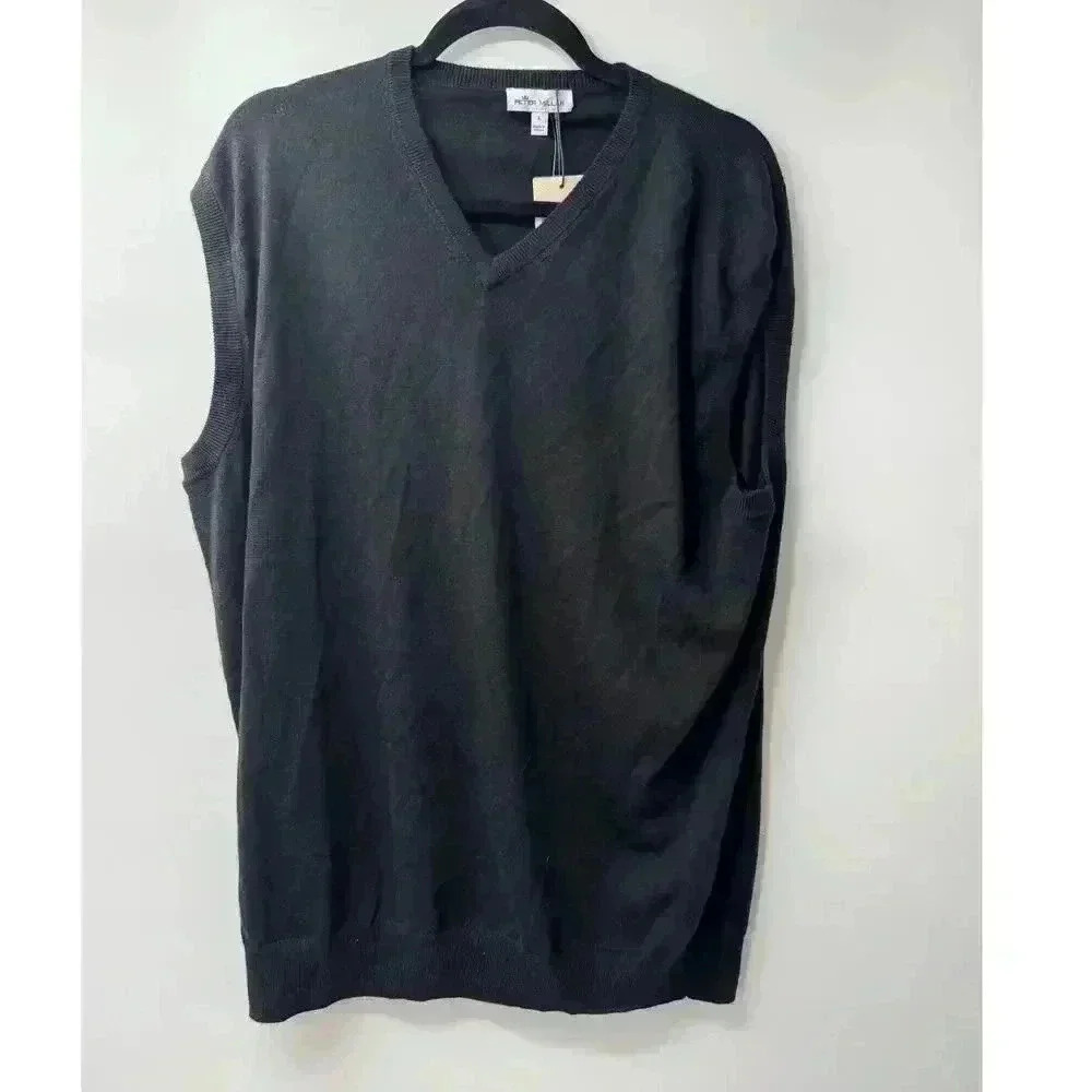 Peter‎ Millar Mens V Neck Sweater Vest Black Merino Wool Lyocell L NWT $160